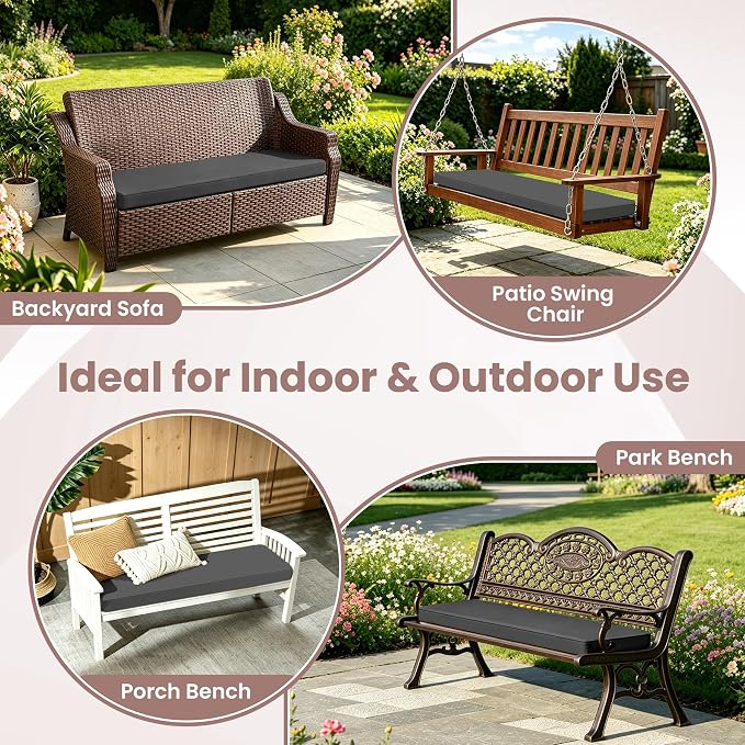 Outdoor Bench Cushions for Outdoor Furniture, 45x18 Inch, Waterproof Patio Furniture Cushion, Fade Resistant Bench Cushions for Porch Swing, Long Bench, Indoor, Dark Grey