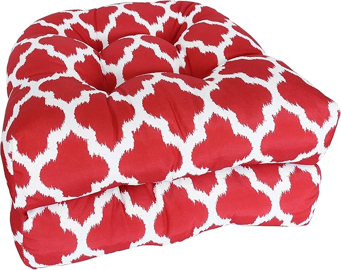 Sweet Home Collection Patio Cushions Outdoor Chair Pads Premium Comfortable Thick Fiber Fill Tufted 19" x 19" Seat Cover, 2 Count (Pack of 1), Tessa Red 4