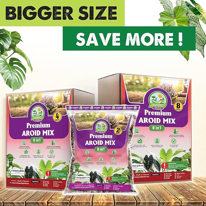 DUSPRO Recycle 8in1 Aroid Potting Mix Pre-Mixed Indoor Potting Soil for Aroid Plants, Chunky Soil Mix for Indoor Plants with Pine Bark,Pumice, Coir, Coco Chips, LECA,Perlite, Zeolite,Worm Castings 8QT