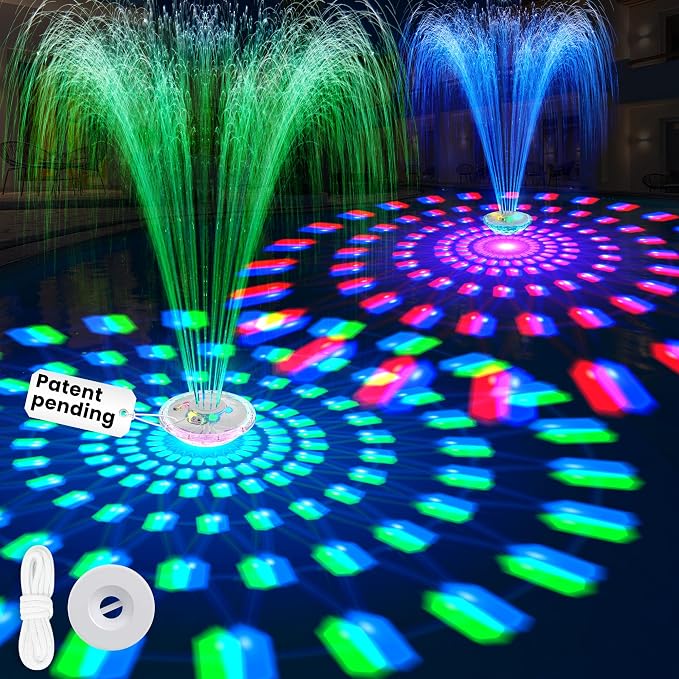 8000mAh Rechargeable Pool Fountain with Lights,2026 Floating Pool Fountain for Above Ground Pool Water Fountain Pump with Anchor, Swimming Pool Fountain Floating Pump for Pool Pond-SnowWhite