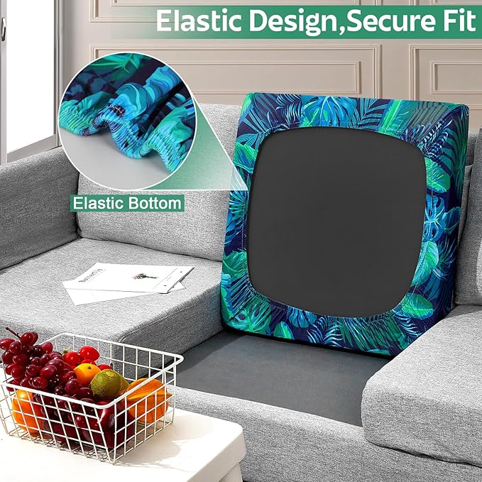 pickyNproud 8Pcs Patio Cushion Covers Stretch Outdoor Couch Cushions Slipcovers Replacement Washable Furniture Protector with Elastic Bottom Sofa Chair Seat Cover, Palm Leaves