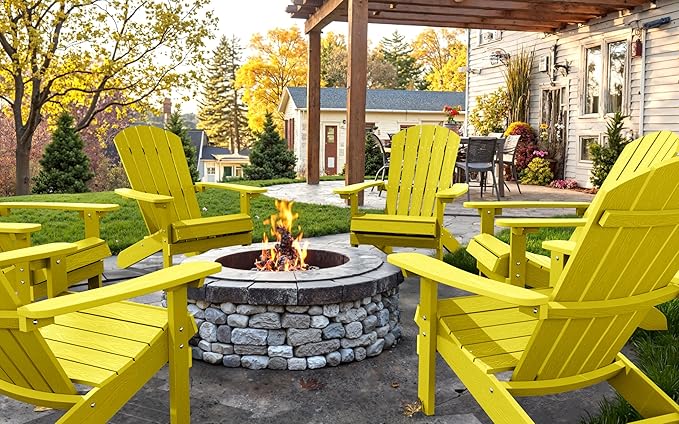YEFU Plastic Adirondack Chairs Weather Resistant, Patio Chairs 5 Steps Easy Installation, Like Real Wood, Lawn, Outside, Garden Chairs (Yellow)