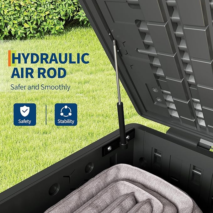 120 Gal Resin Deck Box, Waterproof Lockable Outdoor Storage Box, Versatile Outside Container for Package Parcels, Patio Furniture Cushions, Garden Tools & Pool Accessories