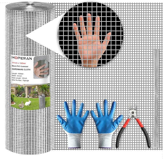 HOPERAN Hardware Cloth 1/2 Inch 36 x 100 ft - 19 Gauge Chicken Wire Fencing Mesh, Hot Dipped Galvanized After Welding, Wire Fence Rolls for Garden Fencing, Gopher Wire Rabbit Wire Poultry Netting