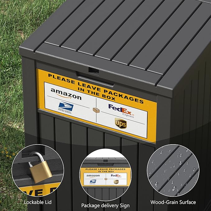 LHBGO Package Delivery Box for Outside, with Delivery Sign 48 Gallon Storage with Lockable Secure, Large Resin Outdoor Package Drop Container
