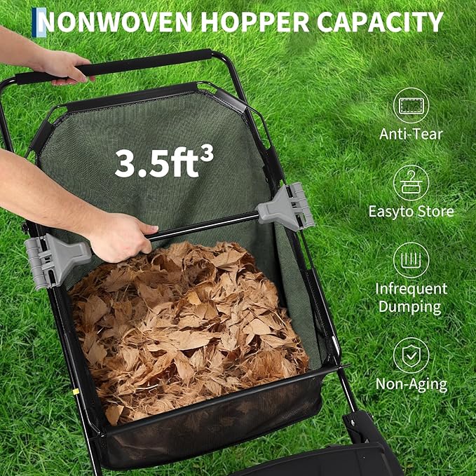 21" Push Lawn Sweeper, Heavy Duty Leaf Collector with 3.5 Cu. ft. Bag, Walk Behind Grass Sweeper, Dual Spinning Brushes, Adjustable Height for Leaves, Pine Needles & Yard Debris