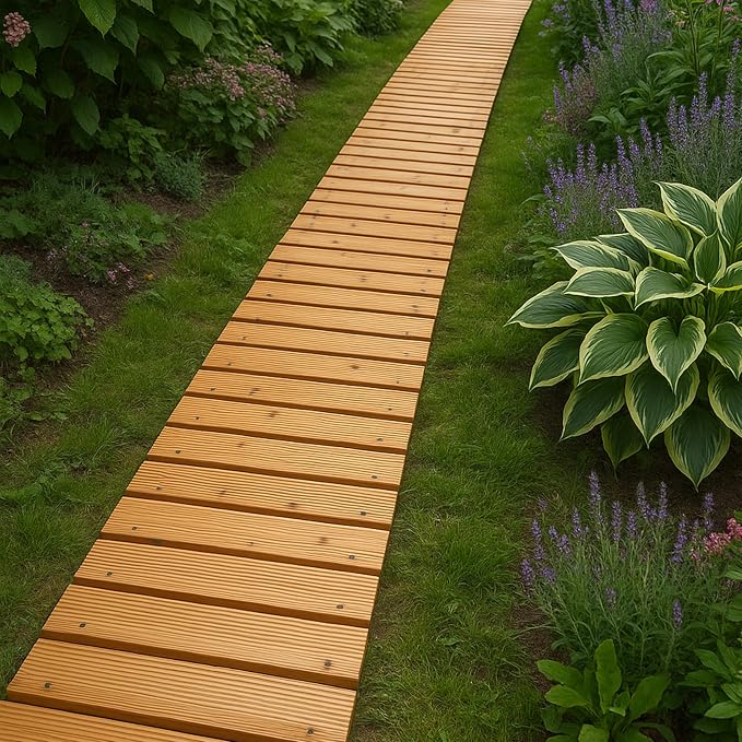 Plow & Hearth 8' Straight Outdoor Wooden Pathway | 18" Wide Rollout Outdoor Garden Walkway | Weather-Resistant Hardwood Cedar Board Walkway Landscape Edging | Decorative Lawn Patio Wedding Party