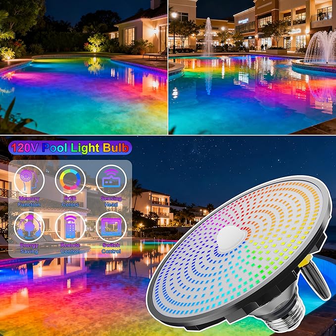 LED Pool Light Bulb for Inground Pools – RGBW 70W Swimming LED Pool Lights, 12 Color Modes, Adjustable Brightness & Speed, Remote Control, Energy Efficient, E26 Base