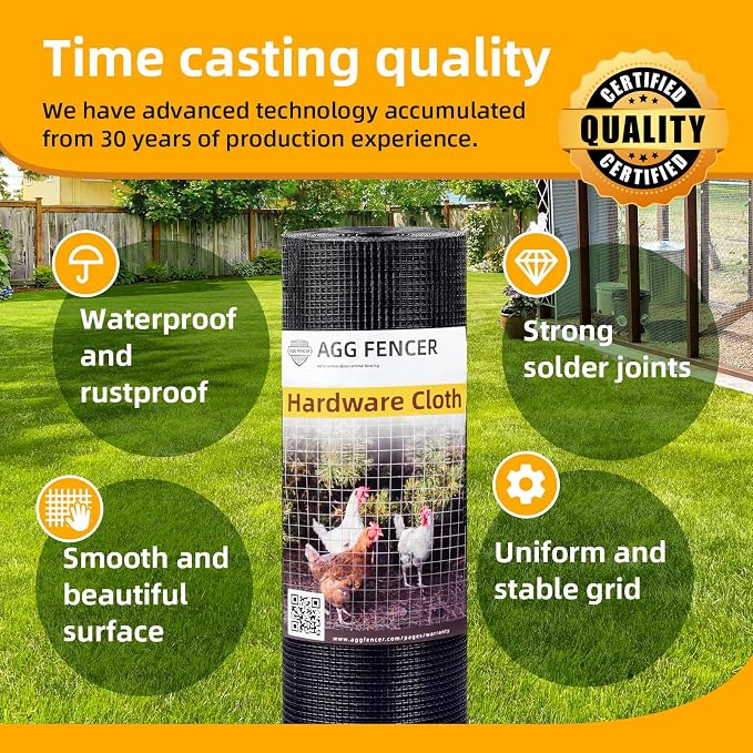 24in x 50ft Black Hardware Cloth 1/4 inch 23Ga PVC Coated Wire Mesh Vinyl Coated Fence, Welded Metal Chicken Wire Fencing Roll, Garden Plant Fencing, for Chicken Coop and Home Improvement