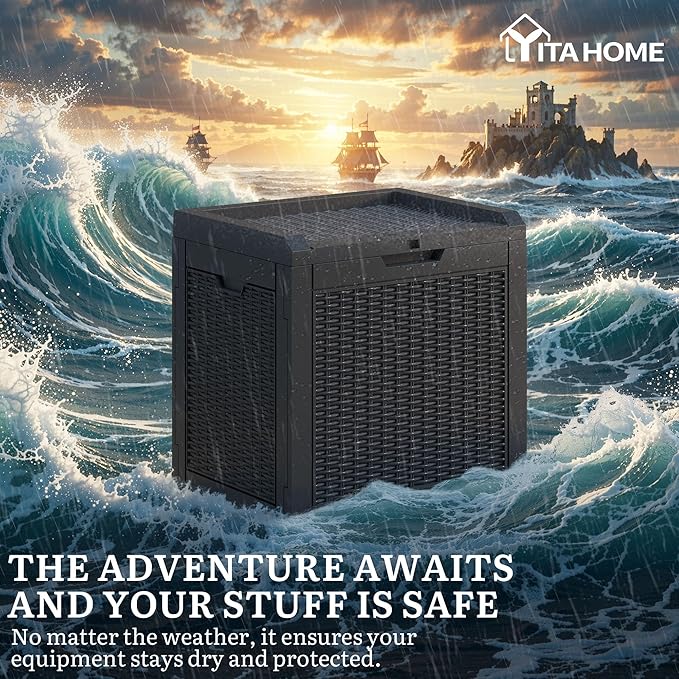 YITAHOME 35 Gallon Outdoor Deck Box, Lockable Waterproof Storage Box, Resin Storage Bin for Patio Cushions, Gardening Tools, UV Resistant, Black