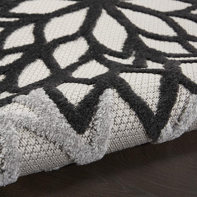 Nourison Home Aloha Indoor/Outdoor Black White 3'6" x 5'6" Area Rug, Tropical, Botanical, Easy Cleaning, Non Shedding, Bed Room, Living Room, Dining Room, Deck, Backyard, Patio (3x5)