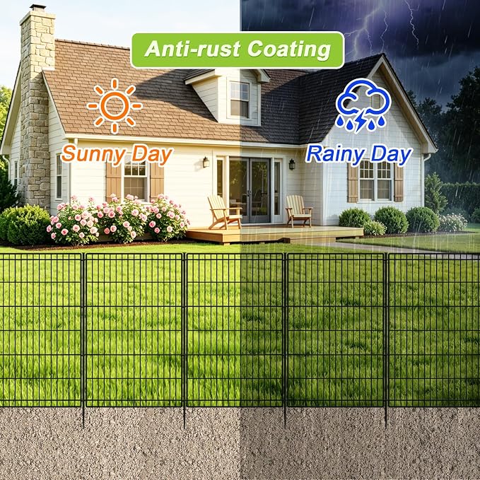 INJOPEXI Decorative Garden Fence 6 Panels 13ft (L)×42in (H) Animal Barrier Fences with 6 Panels Rustproof Metal Wire No Dig Rabbit Fencing Dog Fence for Outdoor Backyard Patio - Without Fence Gate
