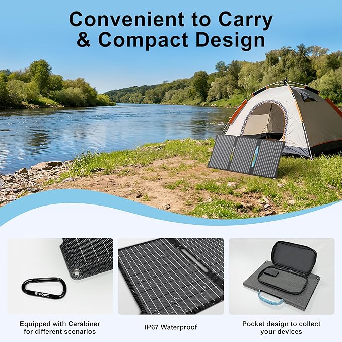 45W Portable Solar Panels Chargers with USB-C, USB-A and DC Outputs Foldable IP67 Waterproof Solar Panel for Camping,Power Emergency for Small Power Station,Phones, Power Banks