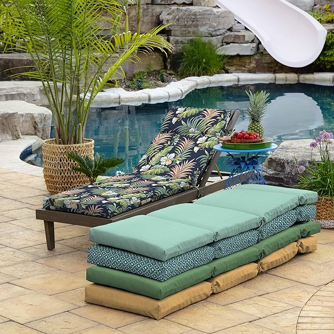 Arden Outdoor Chaise Cushion, 21 in x 72 in, Weather-Proof, Rain-Proof, Fade Resistant Patio Cushion for Chaise Lounger Simone Blue Tropical