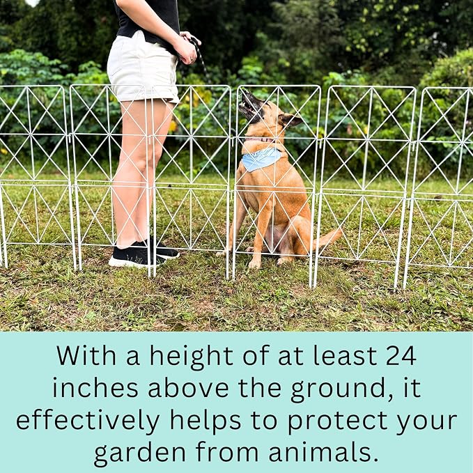 ShopLaLa Decorative Metal Garden Fence (10 Panels) 12.5in(L) x 31in(H) Animal Barrier Fencing for Dog, Rustproof White Wire Diamond Flower Bed Edging for Landscape, Lawn Yard Tall Panels Outdoor Decor