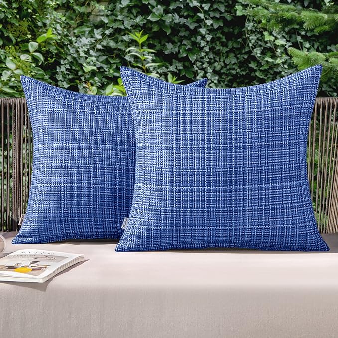 MIULEE Outdoor Waterproof Throw Pillow Covers Decorative Farmhouse Water Resistant Cushion Covers for Tent Patio Garden Couch Sofa Pack of 2, 20x20 Inch Blue