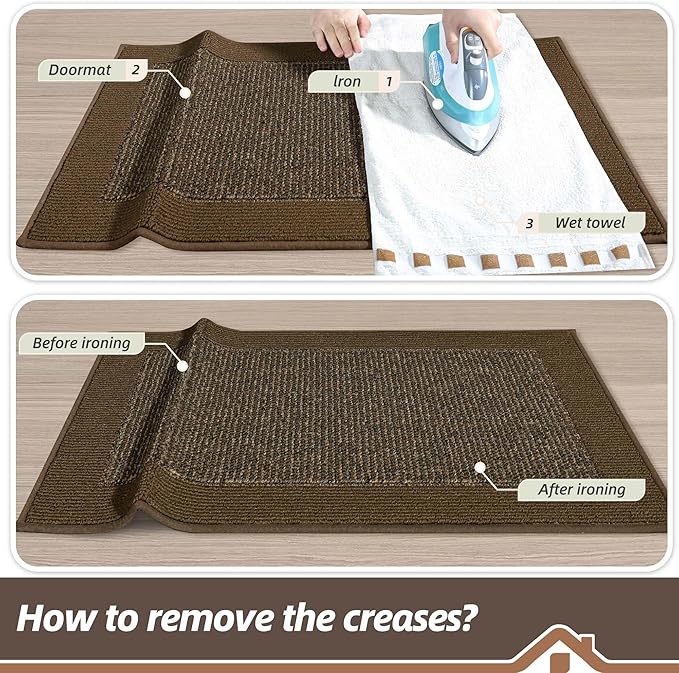 BEQHAUSE Indoor Door Mat 24" x 36", Dirt Trapper Door Mats Non-Slip Entryway Rugs Washable, Resist Dirt Absorbent Welcome Mat, Low Profile Floor Mats for Front Back Door and Entryway, Brown