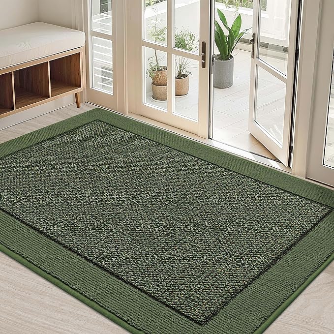 BEQHAUSE Indoor Door Mat 32" x 48", Dirt Trapper Door Mats Non-Slip Entryway Rugs Washable, Resist Dirt Absorbent Welcome Mat, Low Profile Floor Mats for Front Back Door and Entryway, Green