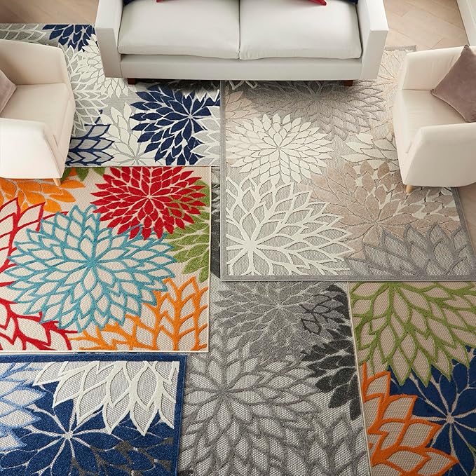 Nourison Home Aloha Indoor/Outdoor Multicolor 7'10" x 10'6" Area Rug, Tropical, Botanical, Easy Clean, Non Shedding, Bed Room, Living Room, Dining Room, Deck, Backyard, Patio (8x10)