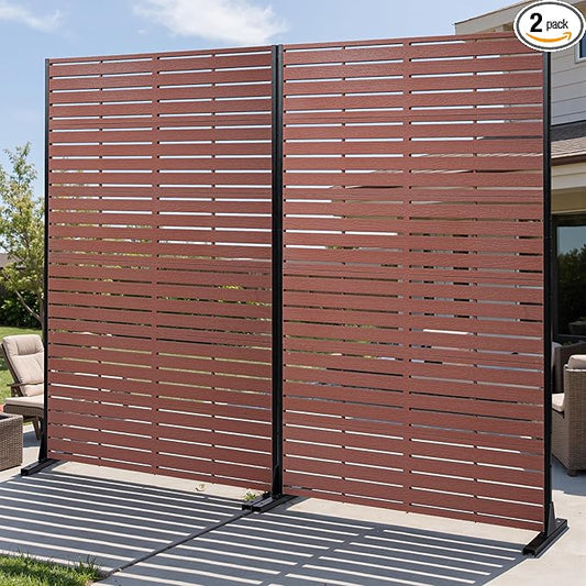 Privacy Screen Outdoor 72" Hx47 W Freestanding Privacy Panel with Stand, HDPE Decorative Privacy Fence with Sandblasting Louver Pattern, Patio Divider Screen, Privacy Screens for Outside