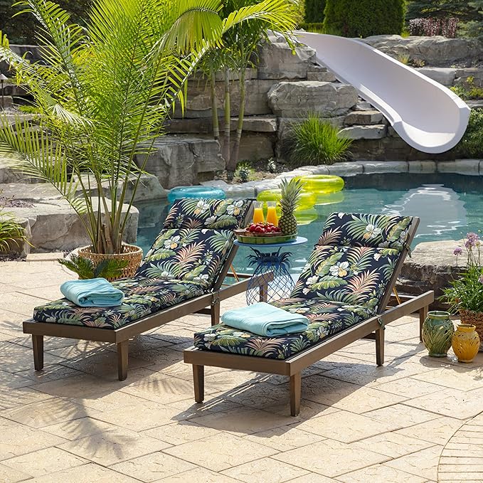 Arden Outdoor Chaise Cushion, 21 in x 72 in, Weather-Proof, Rain-Proof, Fade Resistant Patio Cushion for Chaise Lounger Simone Blue Tropical