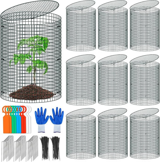 10 Pack Wire Plant Protector with Cover, 16"x12" Detachable Metal Plant Protectors Mesh, Garden Plant Protectors for Shrubs Flowers Vegetables to Keep Rabbit & Chicken Animals Out