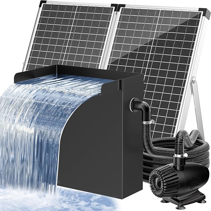 POPOSOAP 70W Pond Waterfall Spillway with Pond Pump, 304 Stainless Steel Waterfall Kit with 9.8FT Corrugated Tube Pond Waterfall Box, Pond Spillway for Outdoor Pond Waterfall Water Features-P5703H