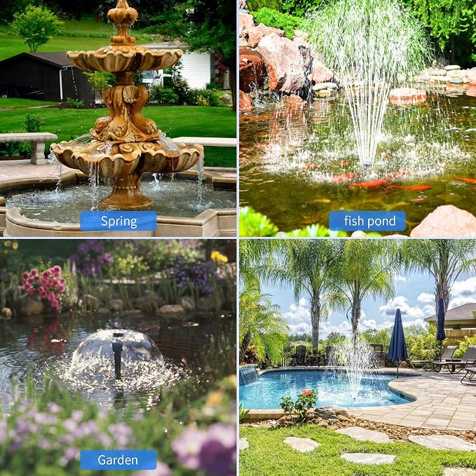 Biling 35W Solar Fountain Pump, 450GPH Submersible Solar Pond Pump with Dry Run Protection & Dual Filtration, Up to 10.8ft Lift, 16.4ft Cable, 4 Nozzles & Tubing for Pond Fountain, Water Features