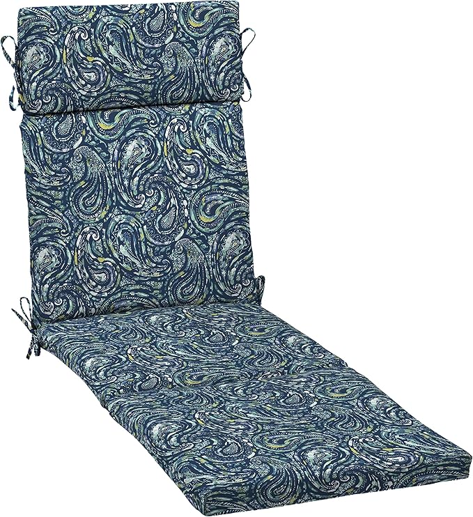 Arden earthFIBER Outdoor Chaise Cushion, 21 x 72, Rain-Proof, Fade Resistant, Cushion for Chaise Lounger Sapphire Blue Ridge Paisley