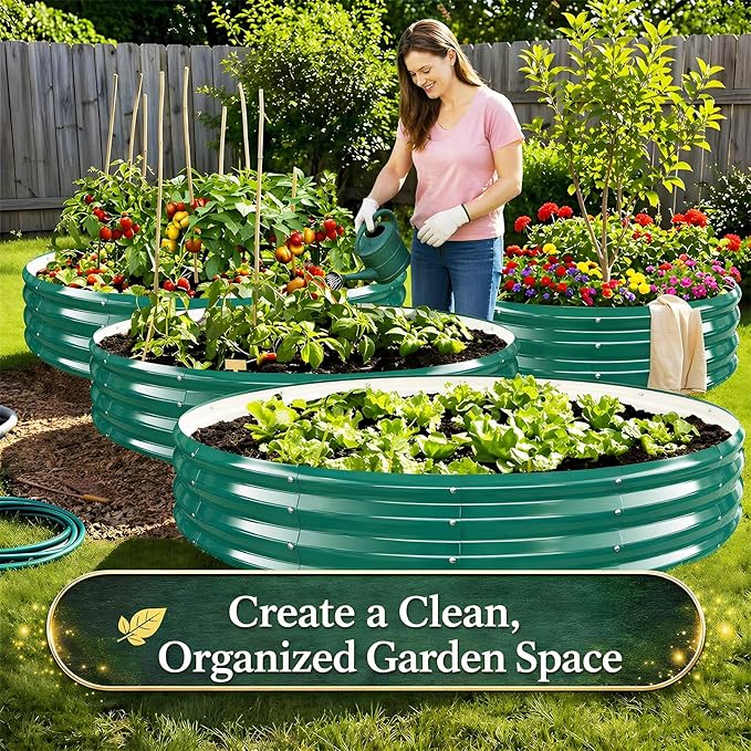 Galvanized Raised Garden Bed for Gardening - 5x5x1ft Large Thickened Metal Planter Box Outdoor for Vegetables, Flowers,Herbs,Above Ground Garden Containers Round,Green