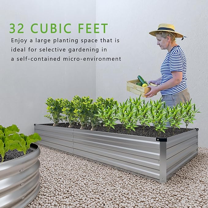 DIIYIV 2PCS 8x4x1FT Galvanized Raised Garden Bed Kit,Vegetable Boxes-Rectangle Metal Flower Box,Large Planter Raised Beds Outdoor Garden for Planting,Fruit,Herb-Silver
