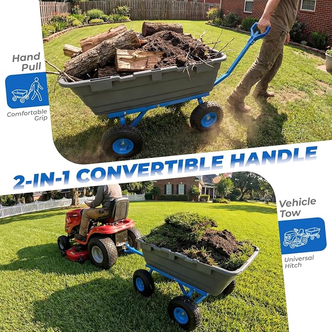 Sekey 1400lbs Garden Dump Cart for Lawn & Landscaping, Towable Utility Wagon with Quick-Release Dumping, 10" All-Terrain Tires, Gray