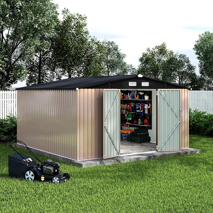 Heavy-Duty 12x12 ft Metal Storage Shed with Air Vent & Lockable Door, Outdoor Storage Shed for Yard, Patio, Lawn, Rust-Resistant Utility Shed, Easy Assembly & All-Season Use