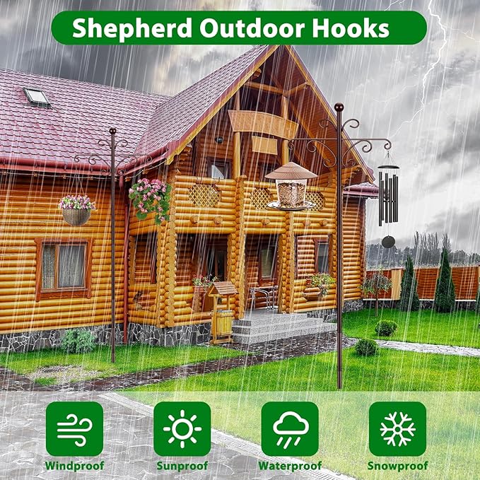 Bird Feeder Pole for Outdoors Heavy Duty Squirrel Proof, 2 Pack 92 Inch Adjustable Tall Shepherds Hooks for Outdoor with 7 Prongs Base, Double Shepherd Hooks (2 Pack Copper, 92 Inch)