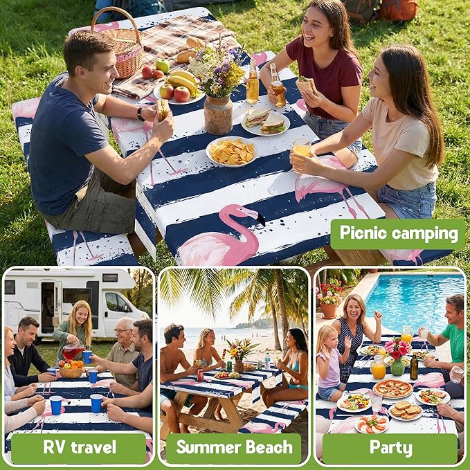 Picnic Table Cover with Bench Covers Elastic Table Cloth Cool Fun Unique Ideas Birthday Christmas Xmas Valentine's Day Camping Gifts for Camper RV Owner Camping Lovers Couple Women Men Mother Father