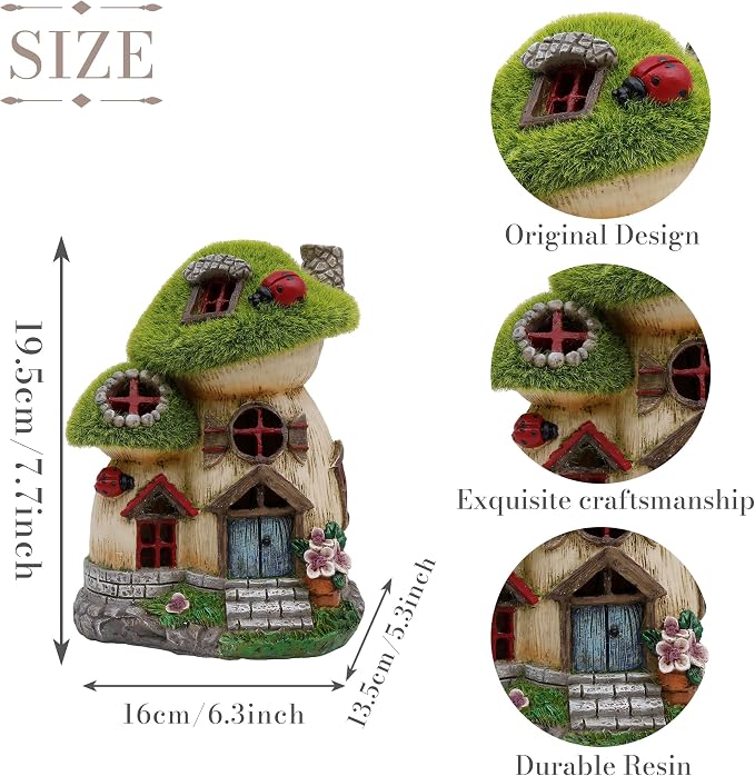 TERESA'S COLLECTIONS Mushroom Garden Statues with Outdoor Solar Light, Green Flocked Christmas Decorations for Home, Resin Fairy House Accessories Outdoor Decor Yard Thanksgiving Gifts for Mom, 8“