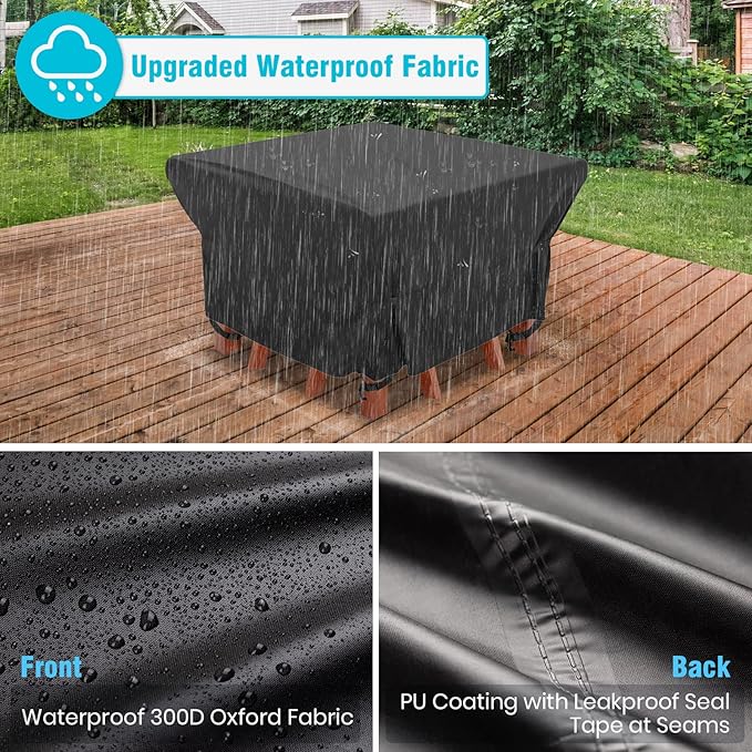 Velway Patio Furniture Cover Outdoor, Waterproof Square Patio Table Chair Sofa Set Cover, 50”Lx50”Wx29”H, All Weather Oxford Tear-Resistant Material with Zipper Carrying Bag Windproof Buckles