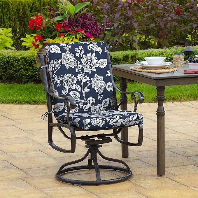 Arden Outdoor Patio Dining Chair Cushion, 20x44, Rain-Proof Seat Pad, Fade-Resistant Outdoor Cushion Sapphire Blue Ashland Jacobean