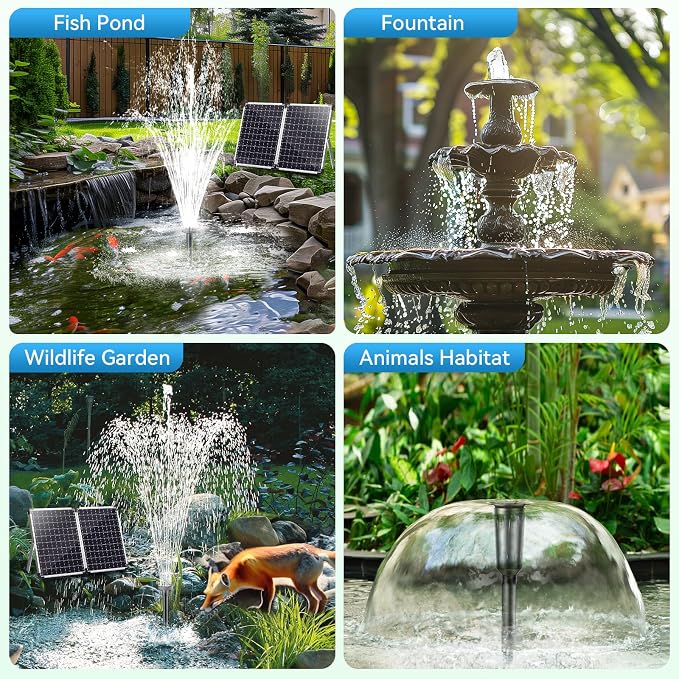 POPOSOAP 55W Solar Fountain Pump, 480GPH Solar Pond Pump with Dry-Run Protection, Solar Powered Water Pump with 17Ft Cord & 10Ft Extension Cable, PVC Tubing for Ponds, Garden, Waterfall, Hydroponics