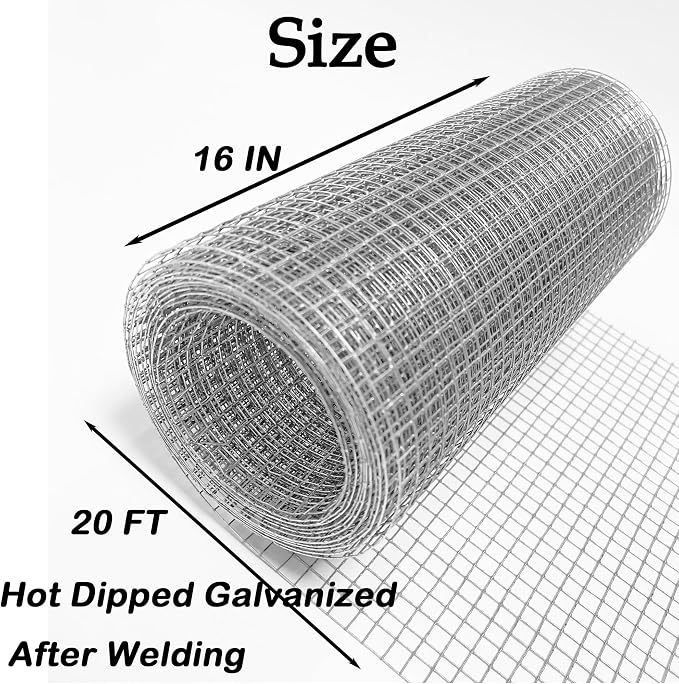 Hardware Cloth 1/4 inch 16INx20FT Galvanized After Welding 23 Gauge,Chicken Wire Mesh Screen Fence Wire Mesh Roll for Chicken Pen/Coop Fences, Garden Fences,Poultry Netting Cage