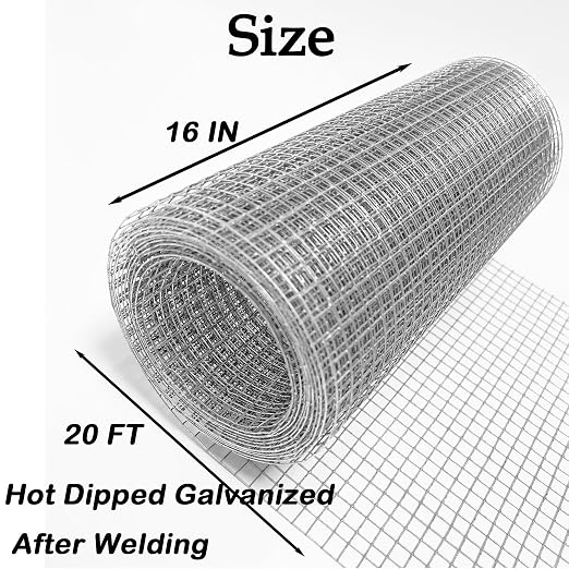 Hardware Cloth 1/4 inch 16inx20ft Galvanized After Welding 23 Gauge,Wire Cloth Wire Mesh Roll Chicken Wire Fence Mesh Roll for Chicken Pen/Coop Fences, Garden Fences,Screen Mesh,Poultry Netting Cage