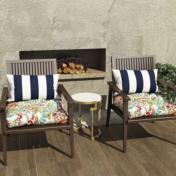 LVTXIII Outdoor U-Shaped Wicker Seat Cushion, Decorative Tufted Chair Pads Round Back Seat Cushion Set for Patio Garden Home Office Furniture, 19”x19”x4”, 2 Pack, Pretty Paisley