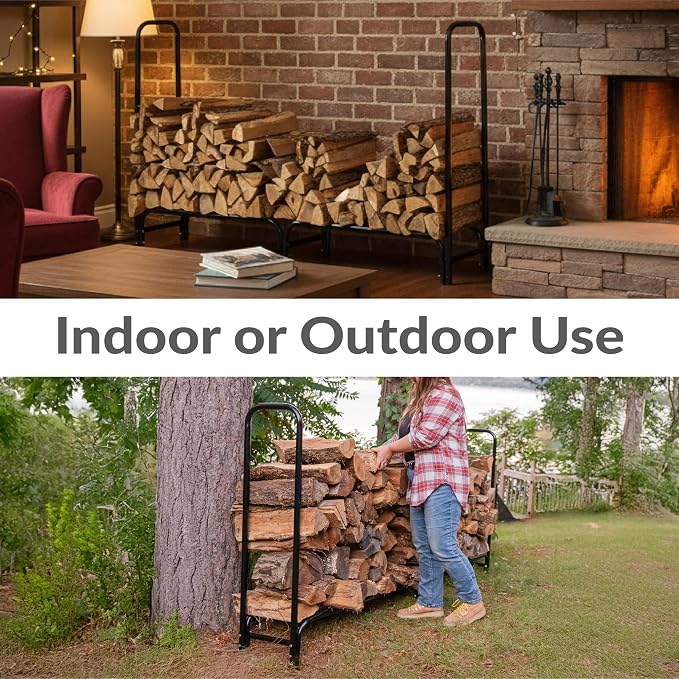 Sunnydaze 8-Foot Firewood Rack with Cover - Outdoor Wood Storage - Heavy-Duty Steel Log Holder - 1500-lb Capacity