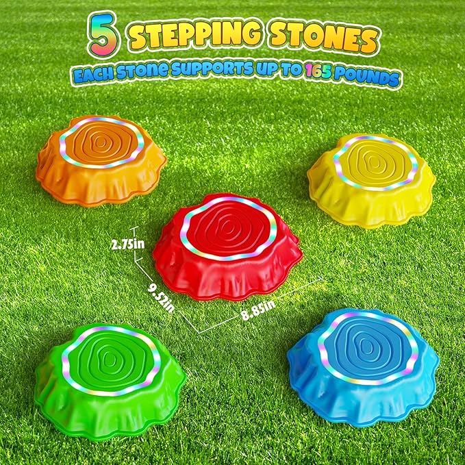 Flooyes Stepping Stones for Kids, 5PCS Light Up & Music Non-Slip Stepping Stones, Sensory Toys for Toddler Balance & Coordination Skills, Indoor & Outdoor Toys for Toddlers Ages 3-5