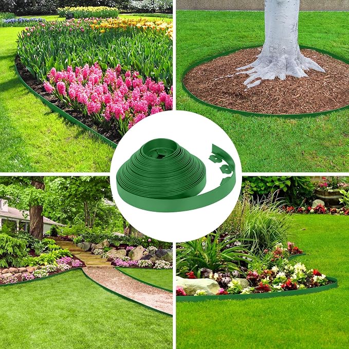 2-Inch x 50 FT Landscape Edging Border with 75 Stakes, Garden Edging Border Lawn Edging Border, Plastic Edging Border Flexible for Garden Flower Beds Lawn Yard Paver Pathway (Green)