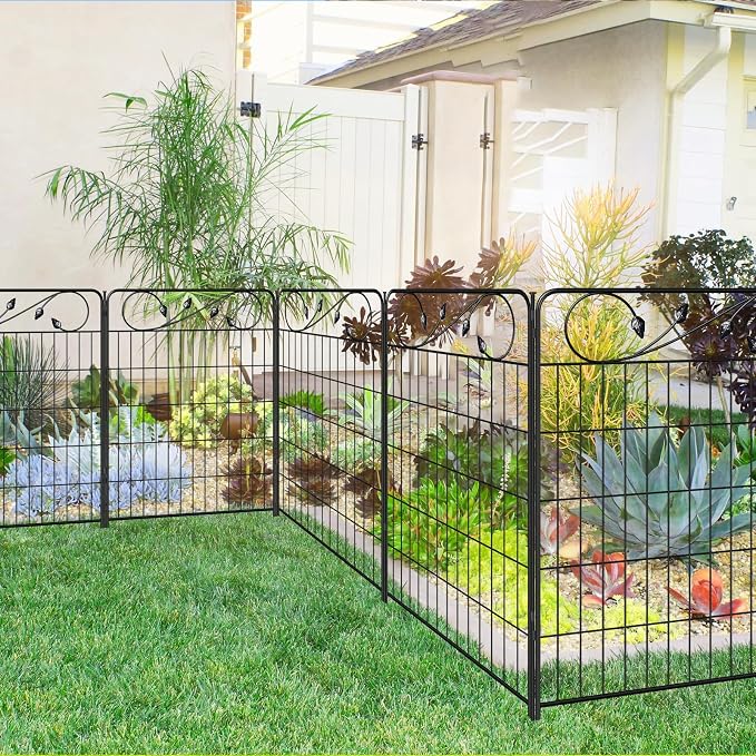 Decorative Black Garden Fence 36in(H) X18.6ft(L) 8 Panels Leaf Metal Wire Border Fence for Landscape Patio Flower Bed Garden Fencing for Yard Panel Animal Barrier for Dogs