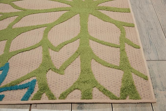 Nourison Home Aloha Indoor/Outdoor Multicolor 9'6" x 13' Area Rug, Tropical, Botanical, Easy Clean, Non Shedding, Bed Room, Living Room, Dining Room, Deck, Backyard, Patio (9x13)