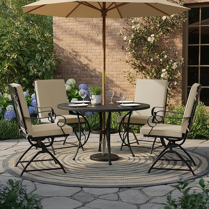 Summsun Outdoor Dining Chair Cushions 4 Pack, Water Resistant High Back Patio Seat Cushion Set with Ties, Removable Covers, Non-Slip Bottom for Garden Lawn Patio Furniture, 44 x 20 Inch, Cream