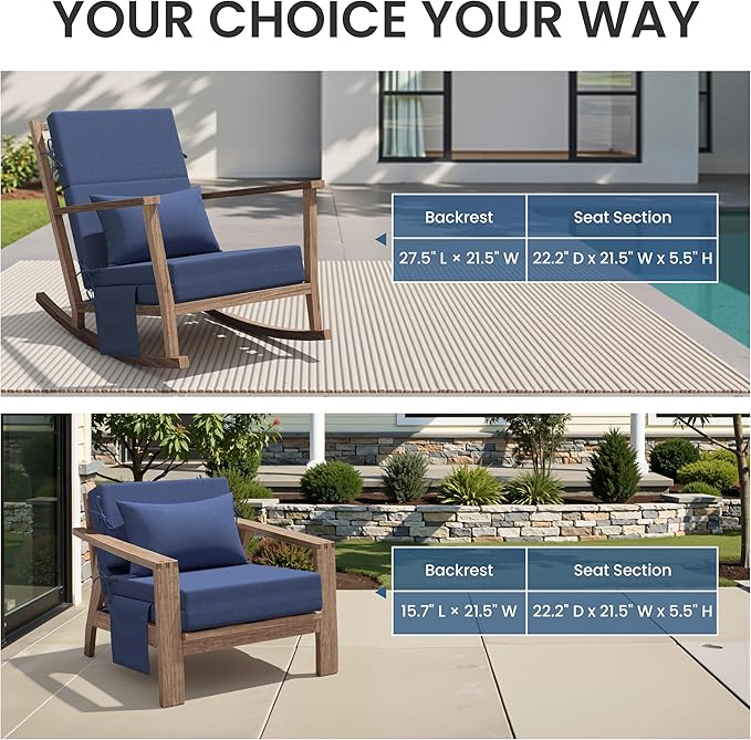Crestlive Products Foldable Outdoor Chaise Lounge Cushions with Head Pillow and Side Pockets,Water Repellent & Fade Resistant Lounge Chair Cushion, 72''L x 21''W, Set of 2, Sky Blue