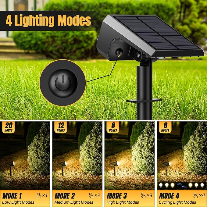 Solar Spot Lights Outdoor, [4 pack/118 LED] 4 Modes Auto On/Off Solar Landscape Spotlights, Ip67 Waterproof Solor Powered Pathway Lights for Outside Yard Garden Walkway Tree Patio (Warm White)